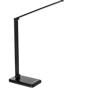 White crown LED Desk Lamp Dimmable Table Reading Lamp with USB Charging Port, 5 Lighting Modes, Sensitive Control, 30/60 Minutes Auto-Off Timer, Eye-Caring Office Lamp (Black)