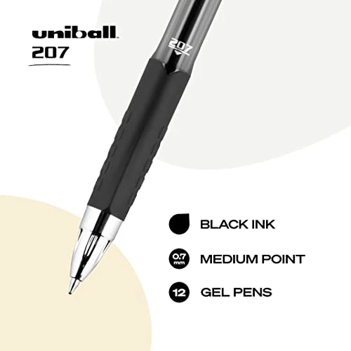 Black Retractable Gel Pens 12 Pack with Medium Points, Uni-Ball 207 Signo Click Pens are Fraud Proof and the Best Office Pens, Nursing Pens, Business Pens, School Pens, and Bible Pens - Image 7