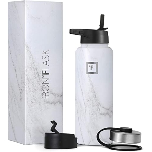 IRON °FLASK Sports Water Bottle – 40 Oz 3 Lids (Straw Lid), Leak Proof – Stainless Steel Gym & Sport Bottles for Men, Women & Kids – Double Walled, Insulated Thermos, Metal Canteen