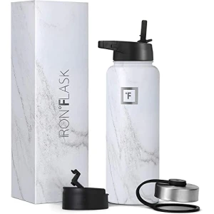 IRON °FLASK Sports Water Bottle – 40 Oz 3 Lids (Straw Lid), Leak Proof – Stainless Steel Gym & Sport Bottles for Men, Women & Kids – Double Walled, Insulated Thermos, Metal Canteen