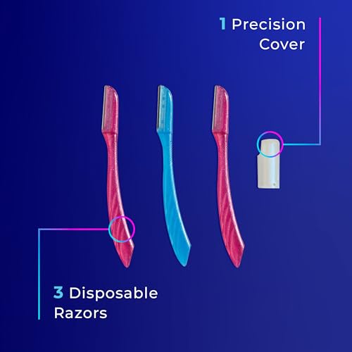 Schick Hydro Silk Touch-Up Dermaplaning Tool with Precision Cover, 3ct | Dermaplane Razor, Face Razors for Women, Eyebrow Razor, Facial Razor, Dermaplaning Razor, Womens Face Razor Peach Fuzz Remover - Image 3