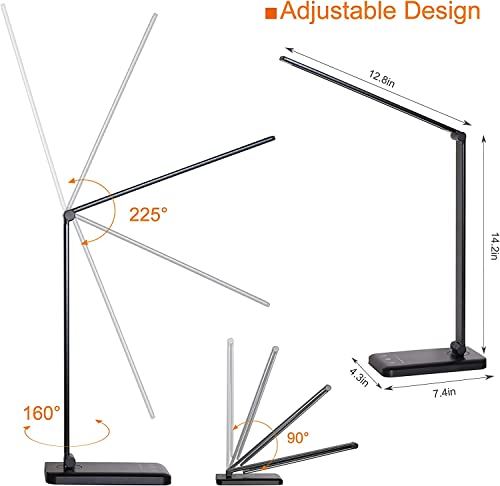 White crown LED Desk Lamp Dimmable Table Reading Lamp with USB Charging Port, 5 Lighting Modes, Sensitive Control, 30/60 Minutes Auto-Off Timer, Eye-Caring Office Lamp (Black) - Image 5