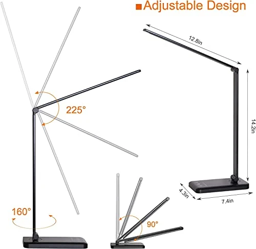 White crown LED Desk Lamp Dimmable Table Reading Lamp with USB Charging Port, 5 Lighting Modes, Sensitive Control, 30/60 Minutes Auto-Off Timer, Eye-Caring Office Lamp (Black) - Image 5