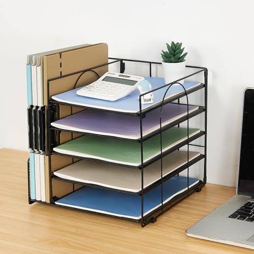 LEKETREE Desk Organizers and Accessories, 5-Tier Paper Letter Tray Organizer with File Holder, Desktop Organizer for Office Supplies, Office Desk Accessories & Workspace(Black) - Image 2
