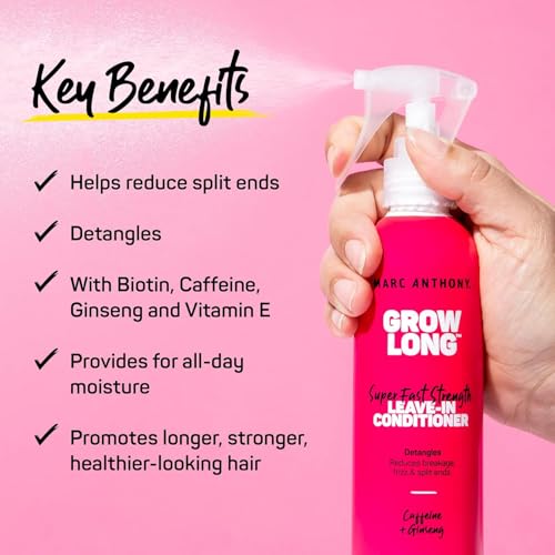 Marc Anthony Leave-In Conditioner Spray & Detangler, Grow Long Biotin - Anti-Frizz Deep Conditioner For Split Ends & Breakage - Vitamin E, Caffeine & Ginseng for Curly, Dry & Damaged Hair - Image 6