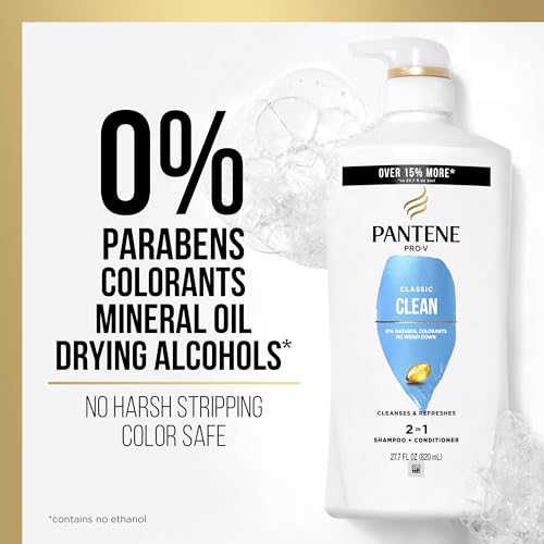 Pantene Classic Clean 2-in-1 Shampoo and Conditioner Set with Hair Treatment, Pro-V Nutrients for Dry, Color-Treated Hair, Long-Lasting Nourishment & Hydration Antioxidant-Rich,27.7 Fl Oz Each, 2 Pack - Image 8