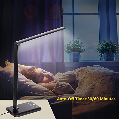 White crown LED Desk Lamp Dimmable Table Reading Lamp with USB Charging Port, 5 Lighting Modes, Sensitive Control, 30/60 Minutes Auto-Off Timer, Eye-Caring Office Lamp (Black) - Image 4