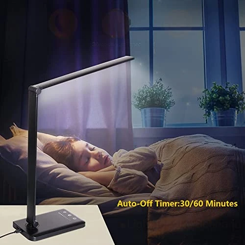 White crown LED Desk Lamp Dimmable Table Reading Lamp with USB Charging Port, 5 Lighting Modes, Sensitive Control, 30/60 Minutes Auto-Off Timer, Eye-Caring Office Lamp (Black) - Image 4