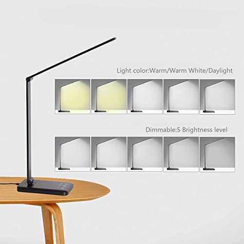White crown LED Desk Lamp Dimmable Table Reading Lamp with USB Charging Port, 5 Lighting Modes, Sensitive Control, 30/60 Minutes Auto-Off Timer, Eye-Caring Office Lamp (Black) - Image 6