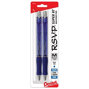 Pentel RSVP Super RT Ballpoint Pen, (1.0mm) Medium Line, Blue Ink, 2-Pk – BX480BP2C