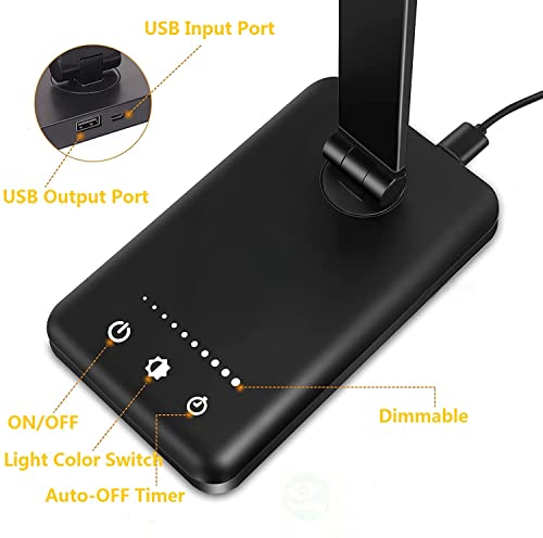 White crown LED Desk Lamp Dimmable Table Reading Lamp with USB Charging Port, 5 Lighting Modes, Sensitive Control, 30/60 Minutes Auto-Off Timer, Eye-Caring Office Lamp (Black) - Image 7