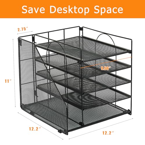 LEKETREE Desk Organizers and Accessories, 5-Tier Paper Letter Tray Organizer with File Holder, Desktop Organizer for Office Supplies, Office Desk Accessories & Workspace(Black) - Image 5