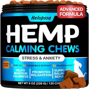 Hemp Calming Chews for Dogs with Anxiety and Stress – Dog Calming Treats – Dog Anxiety Relief – Storms, Barking, Separation – Valerian – Hemp Oil – Calming Treats for Dogs – Made in USA