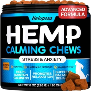 Hemp Calming Chews for Dogs with Anxiety and Stress – Dog Calming Treats – Dog Anxiety Relief – Storms, Barking, Separation – Valerian – Hemp Oil – Calming Treats for Dogs – Made in USA