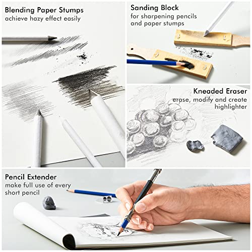 124 PCS Drawing Kit, Shuttle Art Professional Drawing Supplies with Sketch, Charcoal, Colored, Graphite, Pastel Pencils & Sticks, Complete Drawing Tools and Paper Pads in Zipper Case for Artists& Kids - Image 6