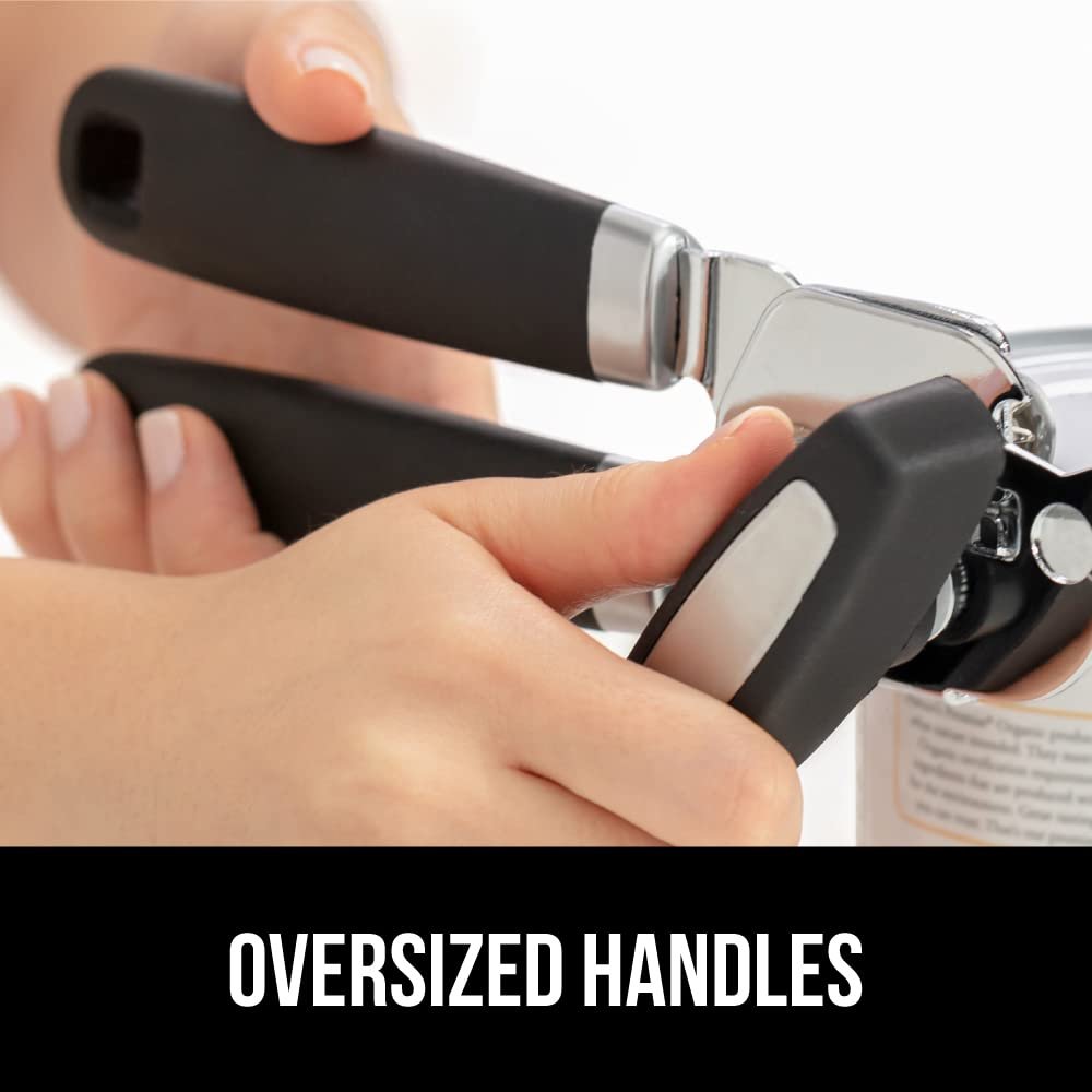 GORILLA GRIP Heavy Duty Stainless Steel Smooth Edge Manual Can Opener and Bottle Openers, Soft Comfortable Handle, Oversized Handheld Turn Knob, US Designed Multifunctional Kitchen Tool, Black - Image 2