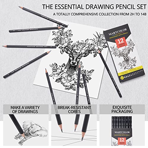 MARTCOLOR Drawing Sketching Pencils Set, 12 Pack Graphite Pencils(14B - 2H), Ideal for Drawing Art, Sketching, Shading, Artist Pencils for Artist Adults Kids Beginner - Image 7