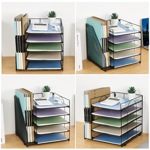 LEKETREE Desk Organizers and Accessories, 5-Tier Paper Letter Tray Organizer with File Holder, Desktop Organizer for Office Supplies, Office Desk Accessories & Workspace(Black) - Image 4