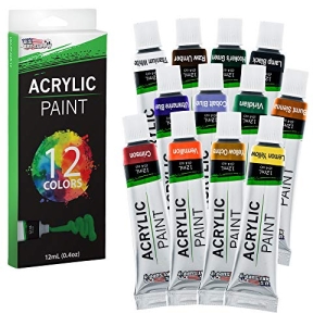 U.S. Art Supply Professional 12 Color Set of Acrylic Paint in 12ml Tubes – Rich Pigment Vivid Colors for Artists, Students, Beginners, Kids, Adults – Canvas, Portrait Paintings, Wood, Craft, Hobby