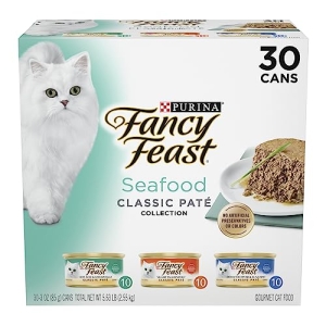 Purina Fancy Feast Seafood Classic Pate Collection Grain Free Wet Cat Food Variety Pack – (Pack of 30) 3 oz. Cans