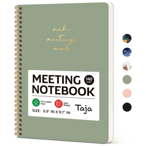 Taja Meeting Notebook for Work Organization – Work notebook with action items, Meeting Minutes Planner Notebook, Perfect Office Supplies for Men & Women – Green