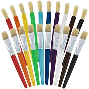 U.S. Art Supply 20-Piece Large Round and Flat Children’s Hog Bristle Tempera Paint Brush Set – Fun Kid’s Party, School, Student, Class Craft Painting – Beginners Starter Artist Painting Brush Kit