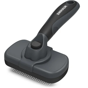 Swihauk Self Cleaning Slicker Brush for Dogs & Cats & Small Pets, Skin Friendly Grooming Cat Brush, Dog Brush for Shedding, Deshedding Brush, Hair Brush Puppy Brush for Haired Dogs, Gray