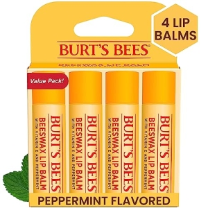 Burt’s Bees Lip Balm Stocking Stuffers, Moisturizing Lip Care Christmas Gifts, Original Beeswax with Vitamin E & Peppermint Oil, Natural Origin Lip Care (4-Pack)