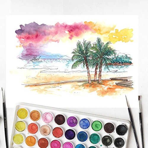 U.S. Art Supply 36 Color Watercolor Artist Paint Set with Plastic Palette Lid Case and Paintbrush - Watersoluable Cakes - Image 5