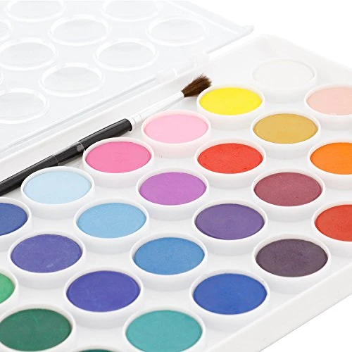 U.S. Art Supply 36 Color Watercolor Artist Paint Set with Plastic Palette Lid Case and Paintbrush - Watersoluable Cakes - Image 6