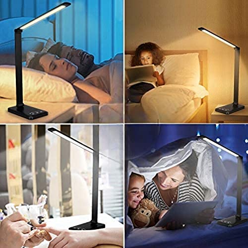 White crown LED Desk Lamp Dimmable Table Reading Lamp with USB Charging Port, 5 Lighting Modes, Sensitive Control, 30/60 Minutes Auto-Off Timer, Eye-Caring Office Lamp (Black) - Image 2