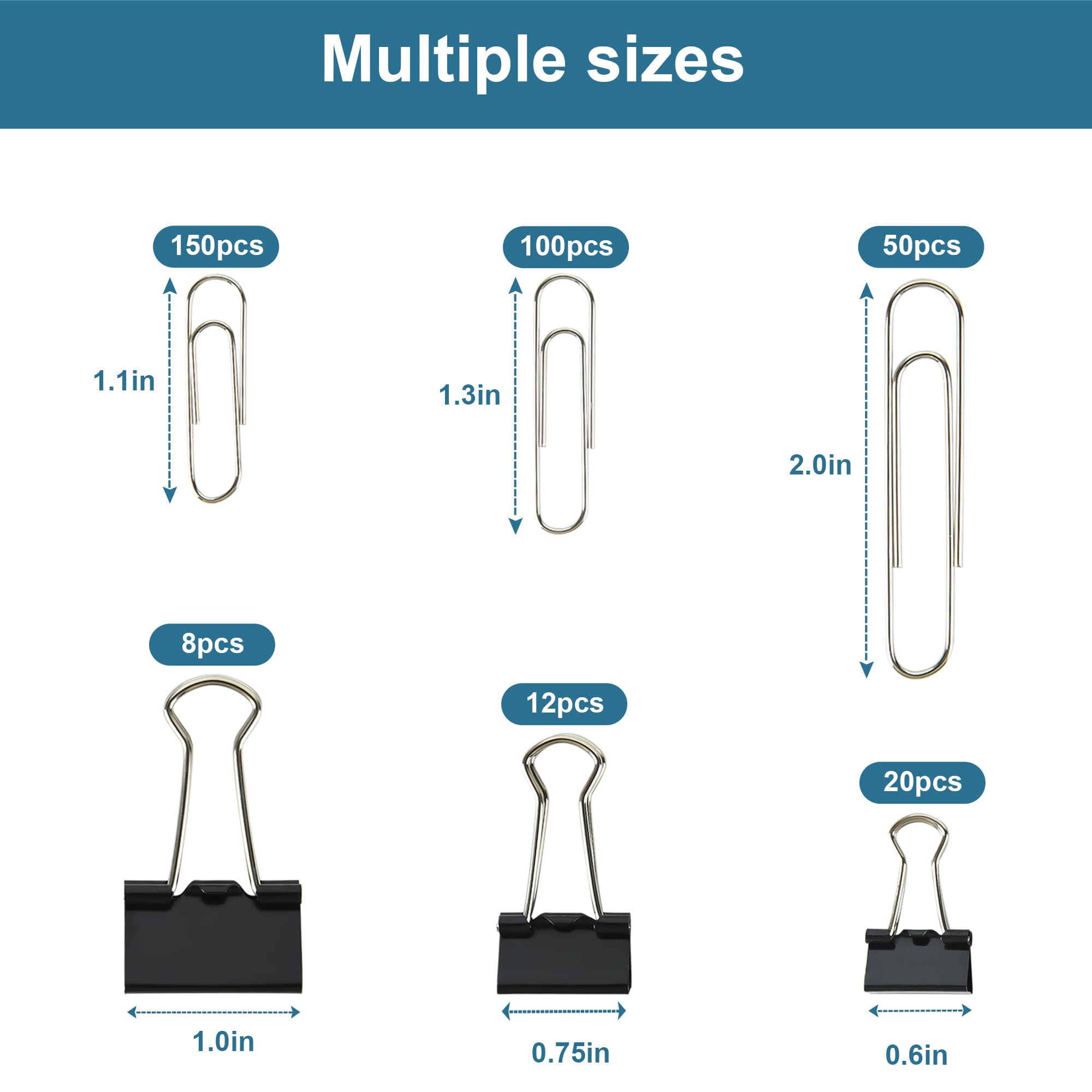 Binder Clips Paper Clips Assorted Sizes, 340pcs Black Binder Clips Jumbo Paperclips Set, Large Paper Clips for Office, School Supplies, Binder & Paper Clips in Container with Compartments - Image 7