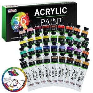 U.S. Art Supply Professional 36 Color Set of Acrylic Paint in Large 18ml Tubes – Rich Vivid Colors for Artists, Students, Beginners – Canvas Portrait Paintings – Color Mixing Wheel