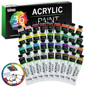 U.S. Art Supply Professional 36 Color Set of Acrylic Paint in Large 18ml Tubes – Rich Vivid Colors for Artists, Students, Beginners – Canvas Portrait Paintings – Color Mixing Wheel