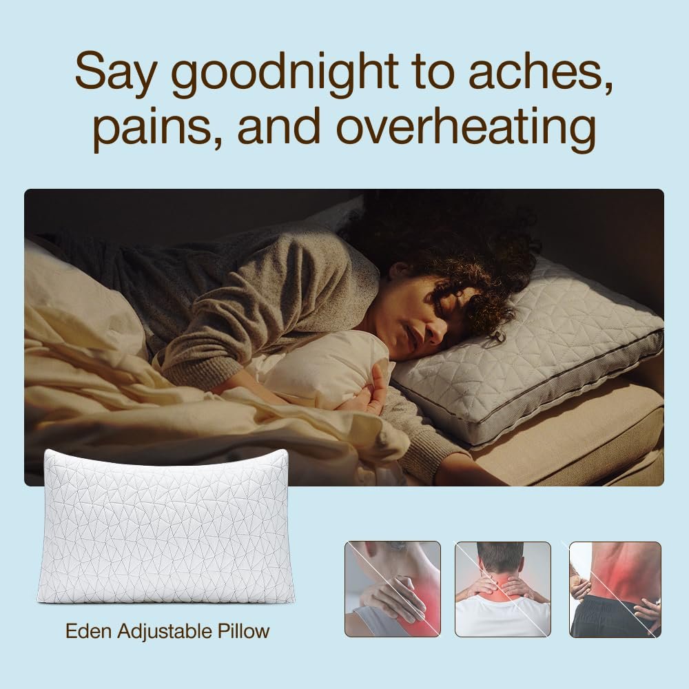 Coop Home Goods Eden Bed Pillow Queen Size for Sleeping on Back, Stomach and Side Sleeper- Medium Soft Memory Foam Cooling Gel - CertiPUR-US/GREENGUARD Gold - Image 7
