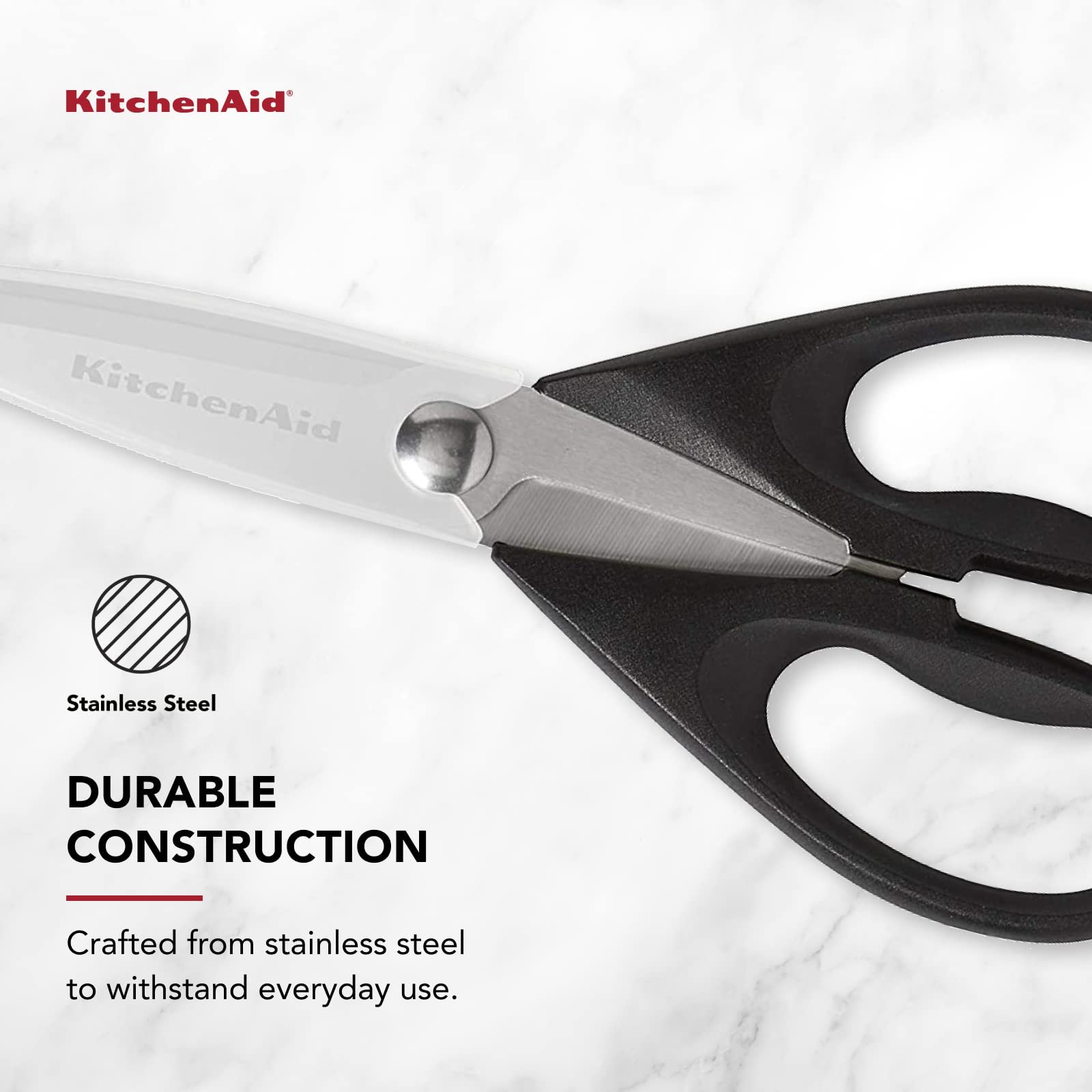 KitchenAid All Purpose Kitchen Shears with Protective Sheath Durable Stainless Steel Scissors, Dishwasher Safe, Soft Grip Comfort Handle, 8.72 Inch, Black - Image 12