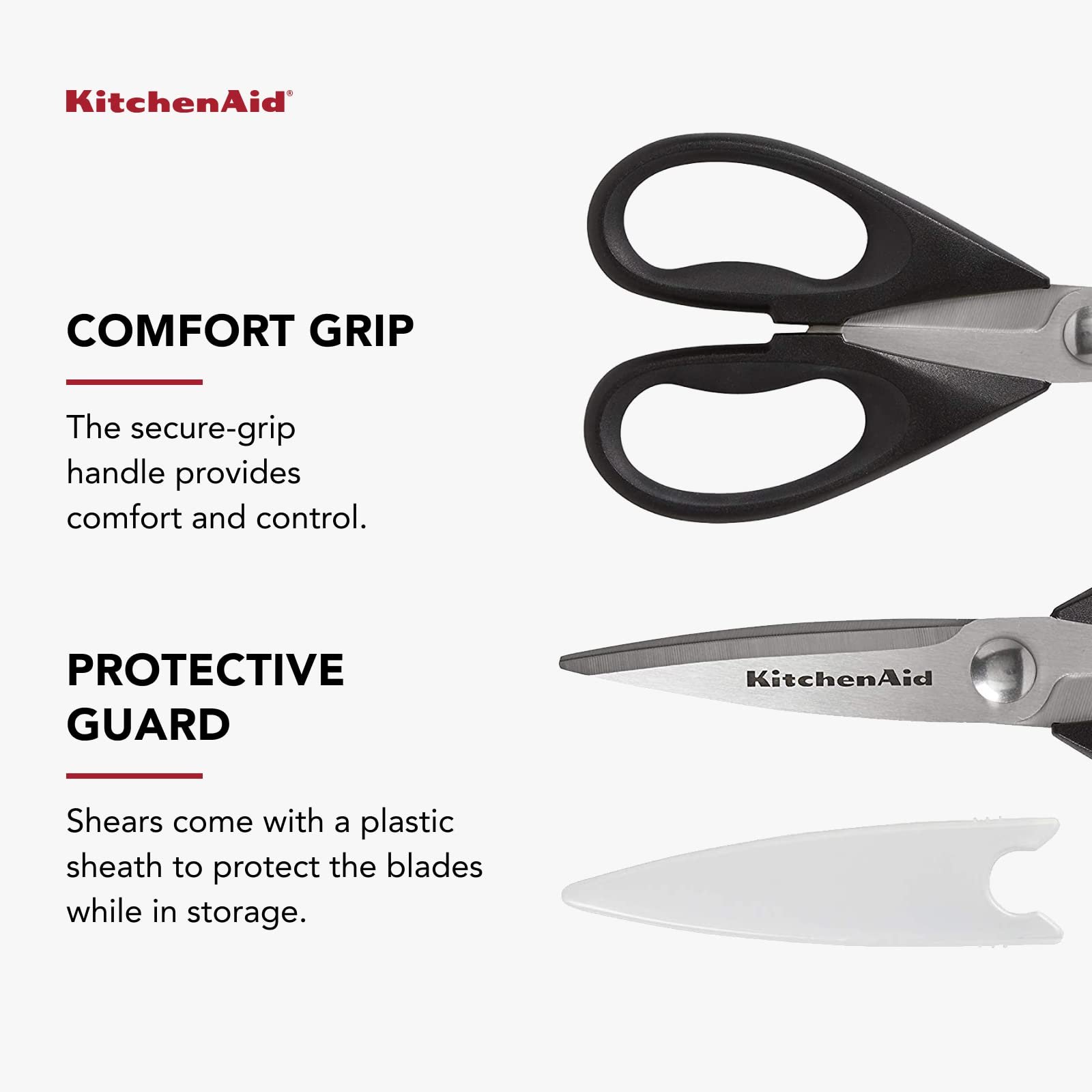 KitchenAid All Purpose Kitchen Shears with Protective Sheath Durable Stainless Steel Scissors, Dishwasher Safe, Soft Grip Comfort Handle, 8.72 Inch, Black - Image 9