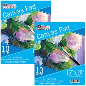 U.S. Art Supply 9″ x 12″ 10-Sheet 8-Ounce Triple Primed Acid-Free Canvas Paper Pad (Pack of 2 Pads)