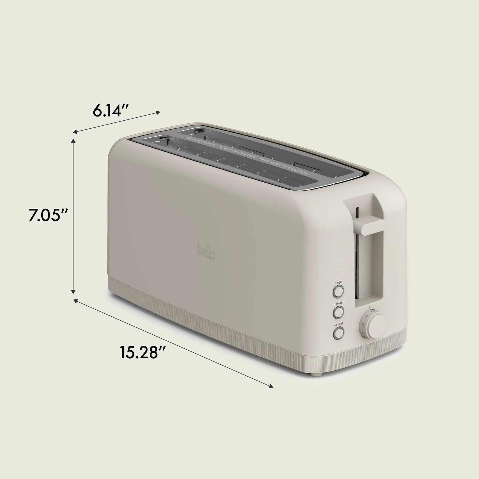 bella 4 Slice Slim Toaster, Fits-anywhere™ Kitchenware, 6 Setting Shade Control with Reheat & Cancel Buttons, Fits Sourdough, 10” Long Slot, Anti Jam & Auto Shutoff, 900 Watt, Oatmilk - Image 2