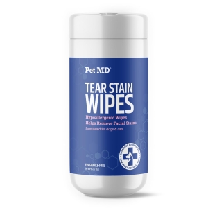 Pet MD Dog Tear Stain Remover Wipes – Cat and Dog Eye Wipes for Discharge and Crust – Pet Eye Wipes for Dogs – 60 ct