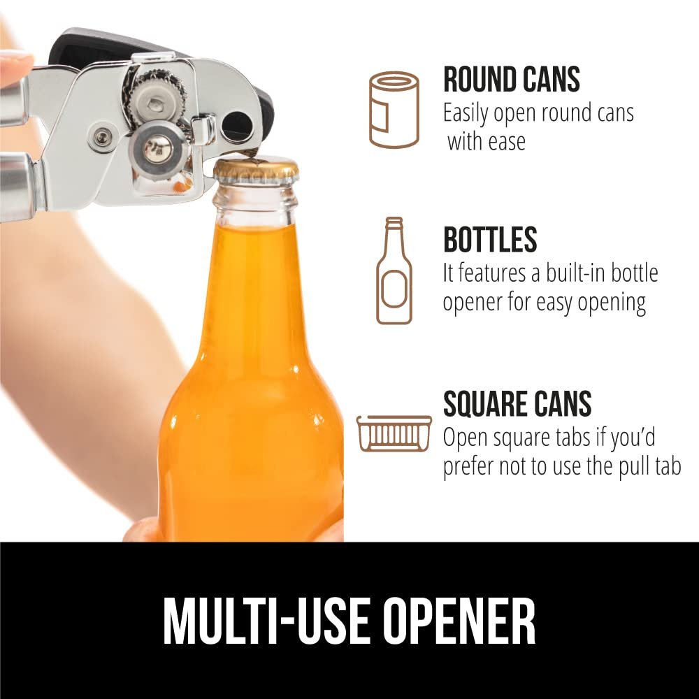 GORILLA GRIP Heavy Duty Stainless Steel Smooth Edge Manual Can Opener and Bottle Openers, Soft Comfortable Handle, Oversized Handheld Turn Knob, US Designed Multifunctional Kitchen Tool, Black - Image 5