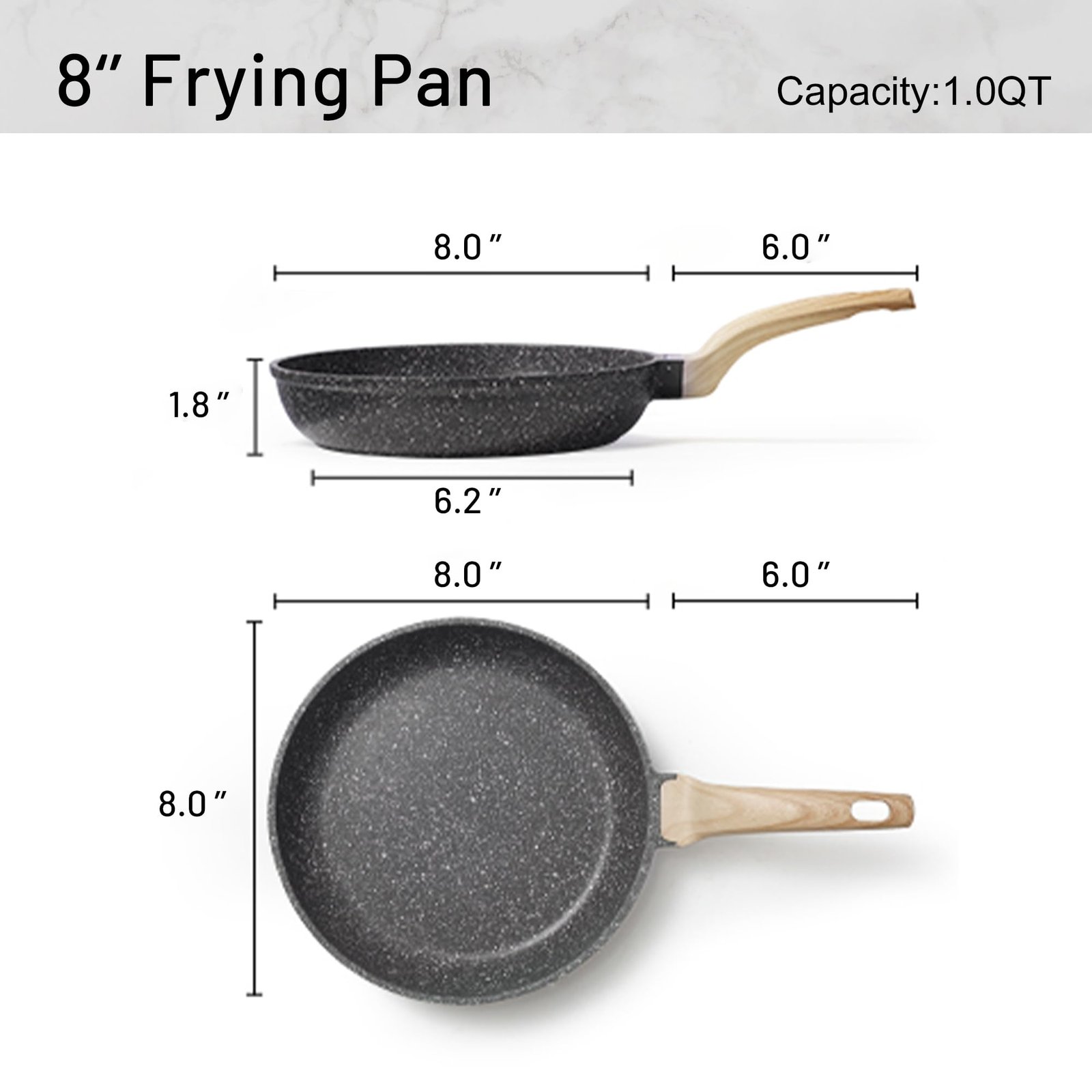 CAROTE Nonstick Frying Pan Skillet,Non Stick Granite Fry Pan Egg Pan Omelet Pans, Stone Cookware Chef's Pan, PFOA Free,Induction Compatible(Classic Granite, 8-Inch) - Image 8