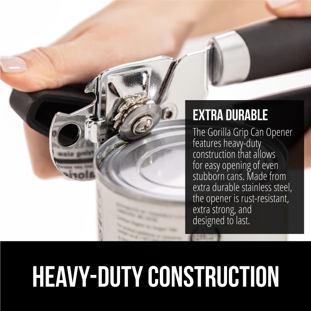 GORILLA GRIP Heavy Duty Stainless Steel Smooth Edge Manual Can Opener and Bottle Openers, Soft Comfortable Handle, Oversized Handheld Turn Knob, US Designed Multifunctional Kitchen Tool, Black - Image 7