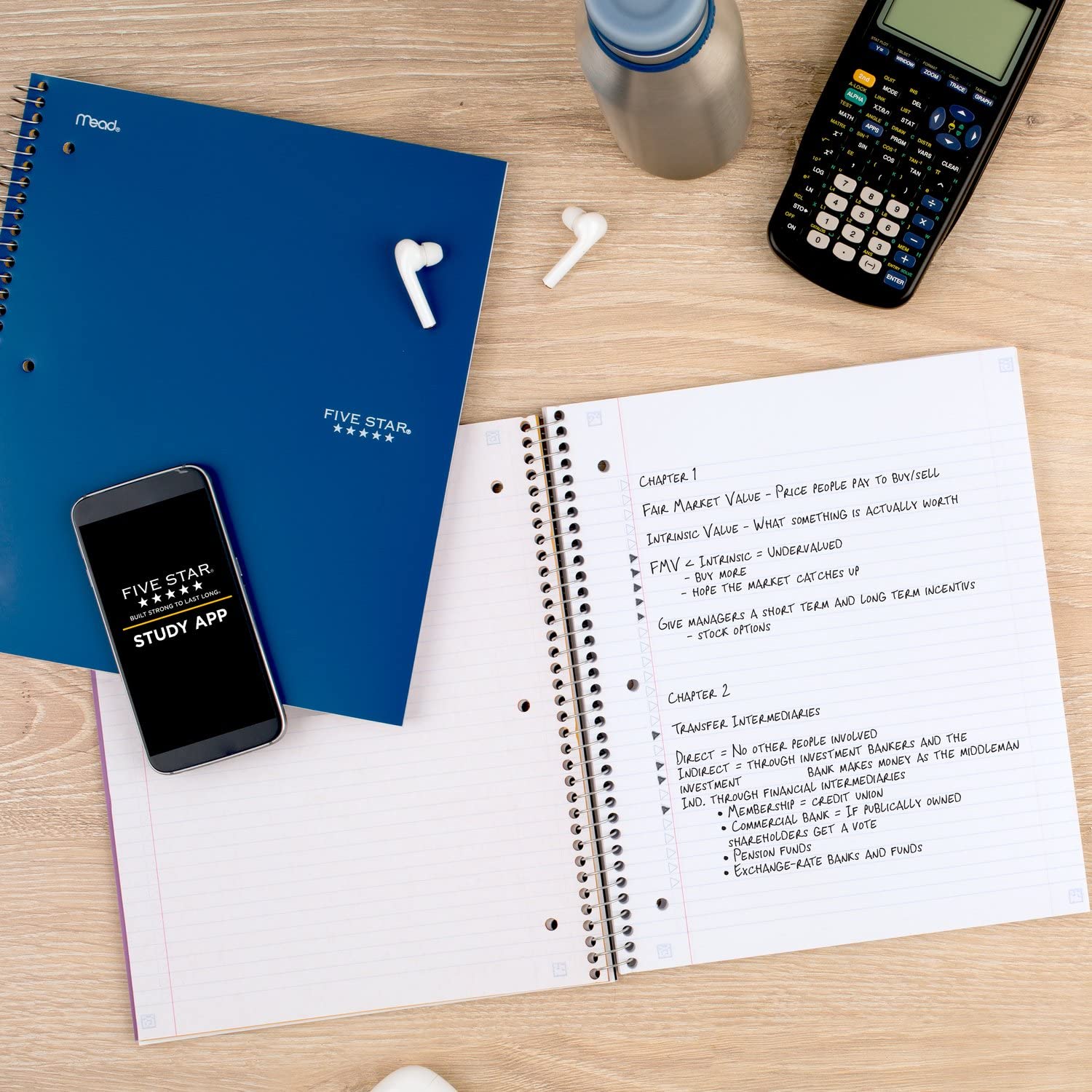 Five Star Spiral Notebook + Study App, 5 Subject, College Ruled Paper, Fights Ink Bleed, Water Resistant Cover, 8-1/2" x 11", 200 Sheets, Blue (73635) - Image 2