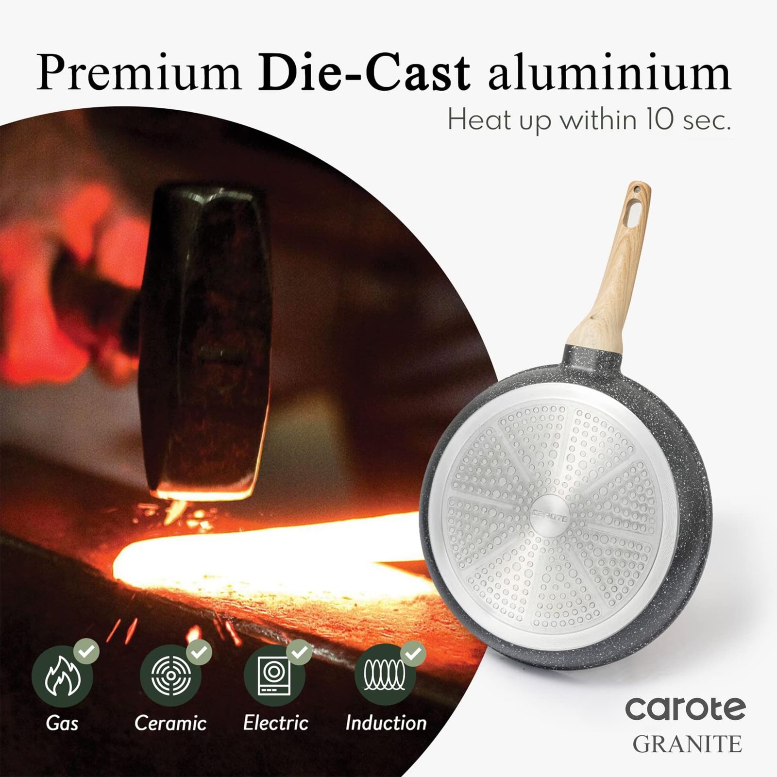 CAROTE Nonstick Frying Pan Skillet,Non Stick Granite Fry Pan Egg Pan Omelet Pans, Stone Cookware Chef's Pan, PFOA Free,Induction Compatible(Classic Granite, 8-Inch) - Image 3