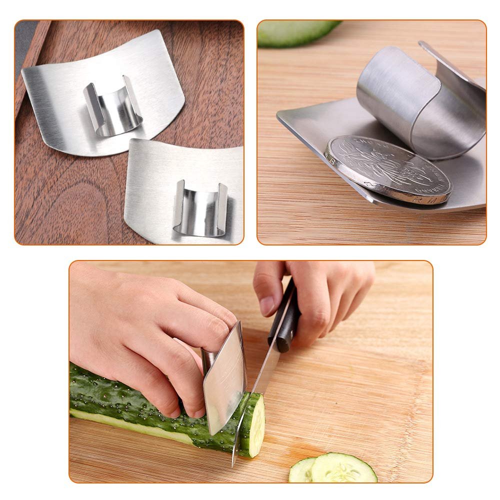 SLXDEX 2 Pcs Finger Guard for Cutting aid, Kitchen Tool, Stainless Steel Knife Protector, Adjustable Hand Protect Fingers, Avoid Hurting, Slicing and Chopping, Silver - Image 5