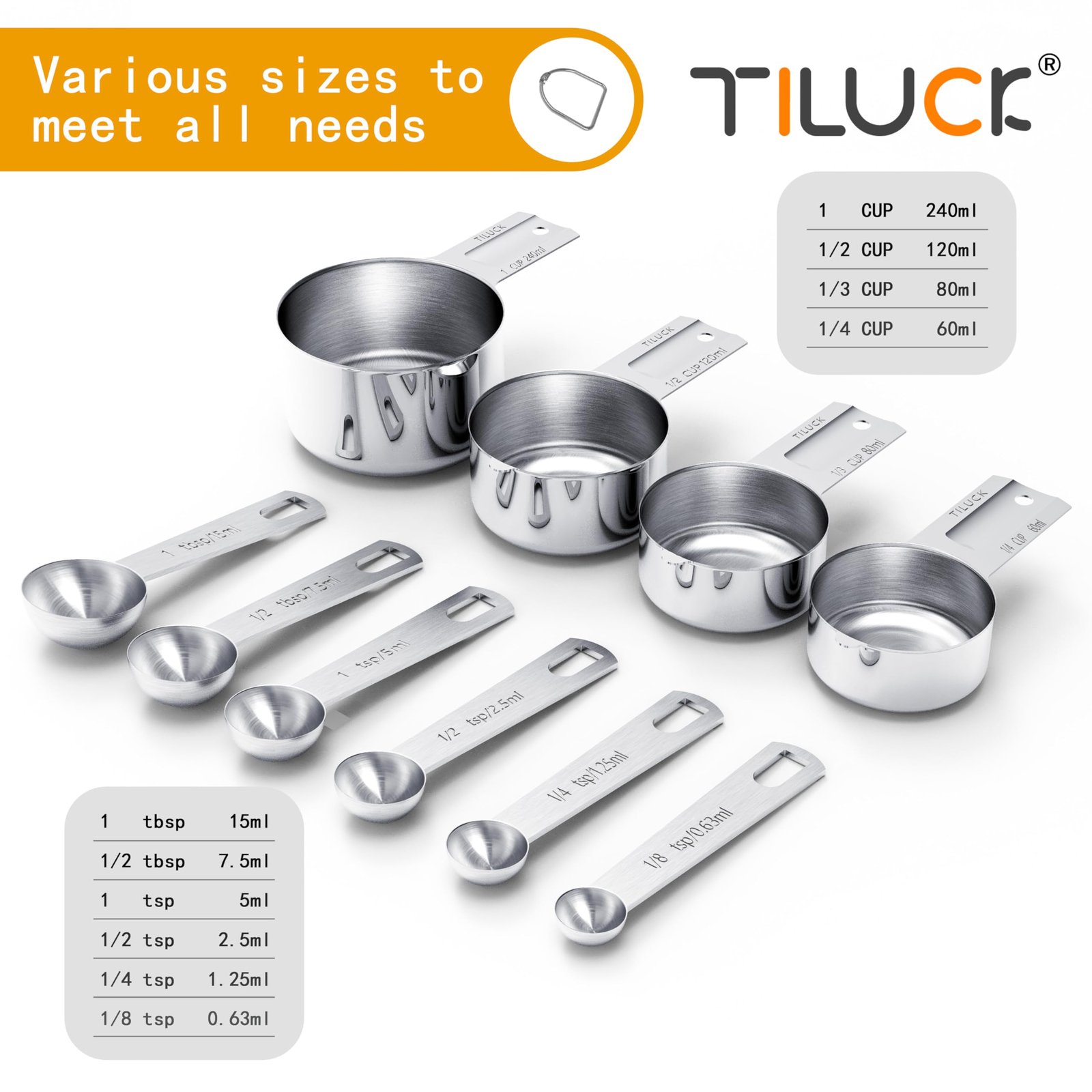 TILUCK Stainless Steel Measuring Cups & Spoons Set, Cups and Spoons,Kitchen Gadgets for Cooking & Baking (10) - Image 6