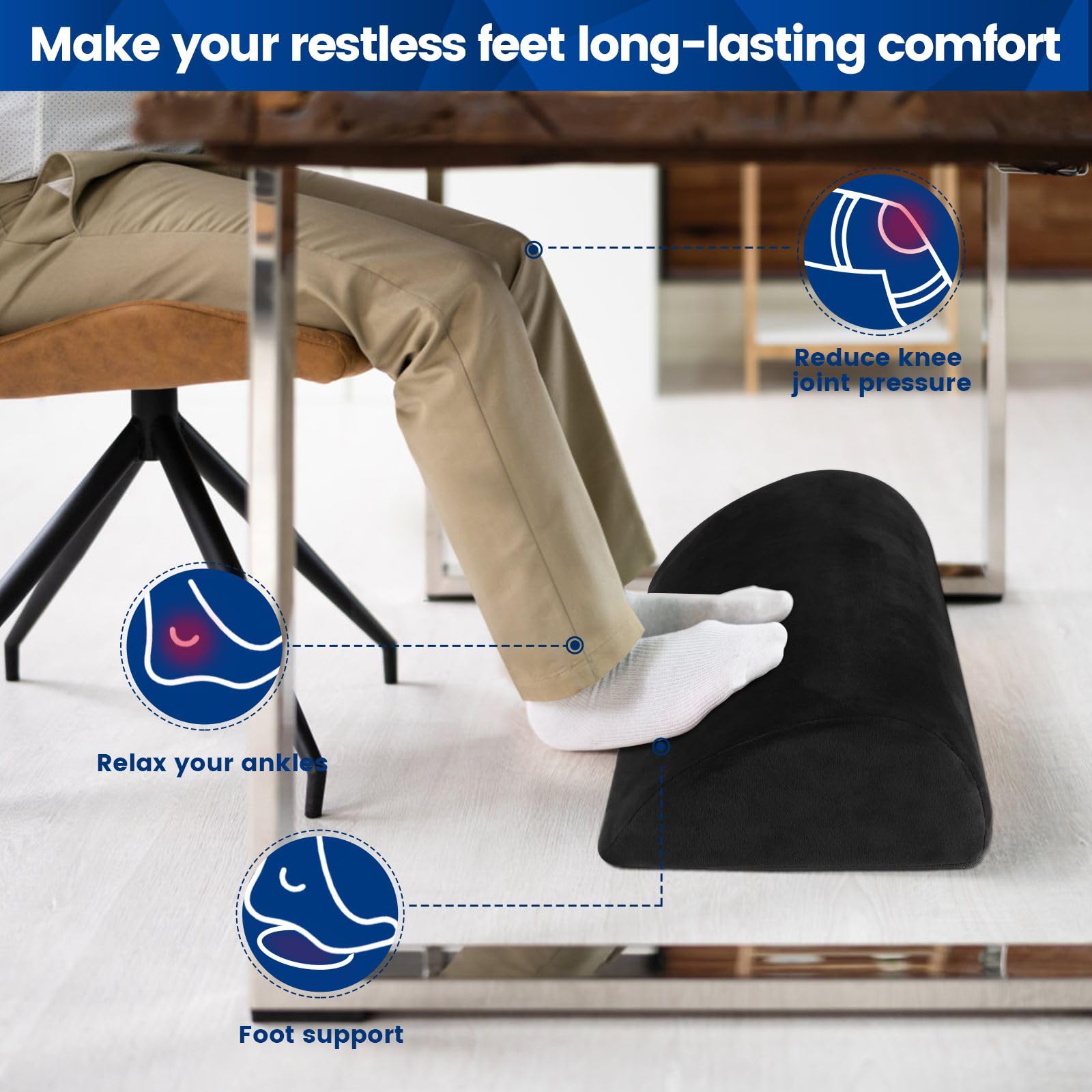 Foot Rest for Under Desk at Work,Office Desk Accessories with Soft Foam and Washable Removable Cover, Foot Stool for Office, Car, Home to Foot Support and Relax Ankles, Black - Image 5