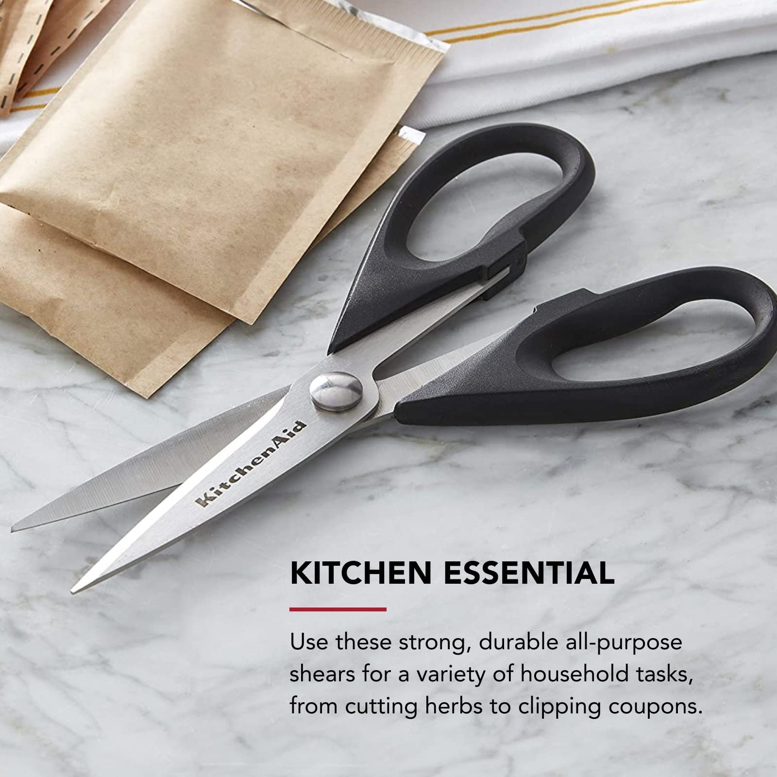 KitchenAid All Purpose Kitchen Shears with Protective Sheath Durable Stainless Steel Scissors, Dishwasher Safe, Soft Grip Comfort Handle, 8.72 Inch, Black - Image 13