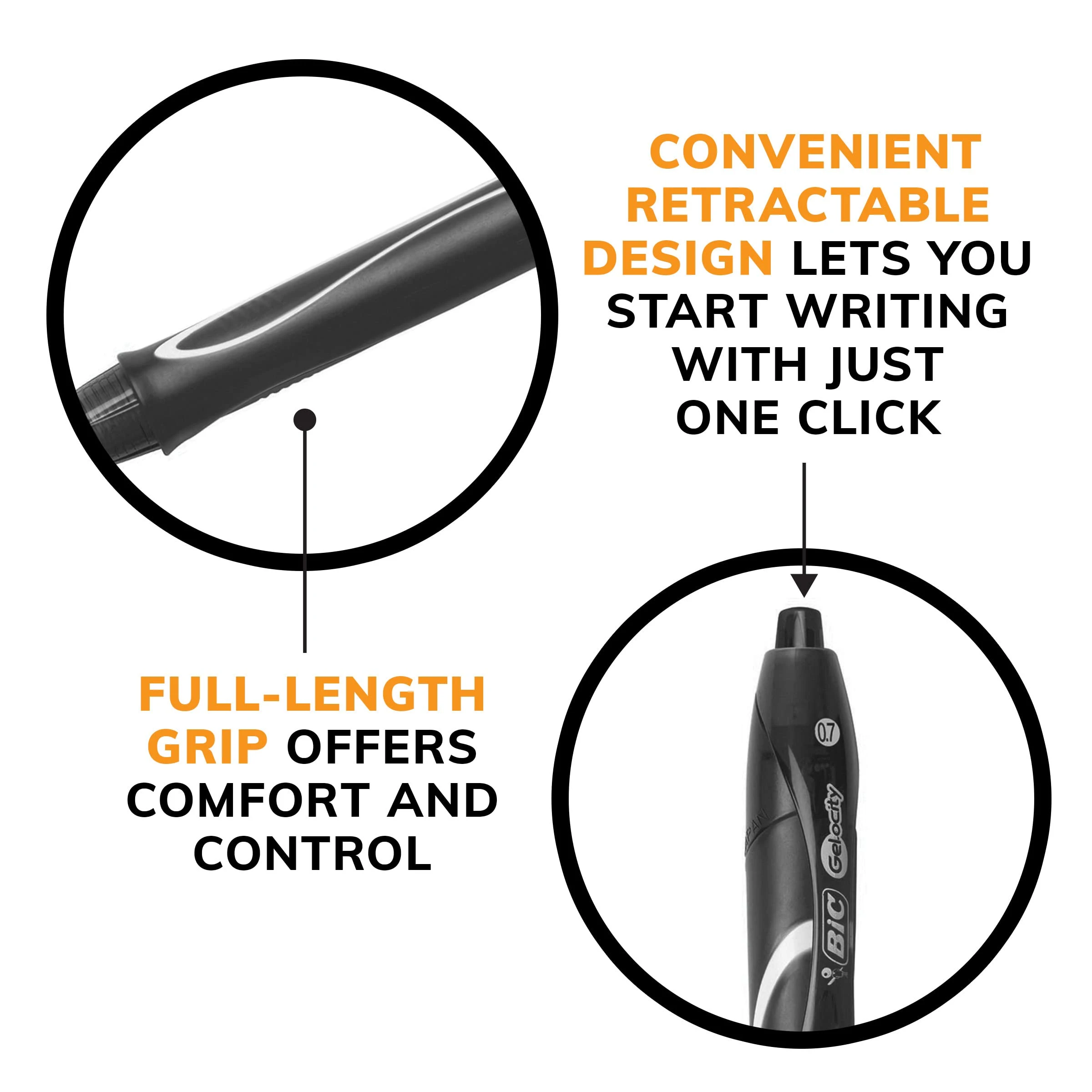 BIC Gelocity Quick Dry Black Gel Pens, Medium Point (0.7mm), 4-Count Pack, Retractable Gel Pens With Comfortable Full Grip - Image 8